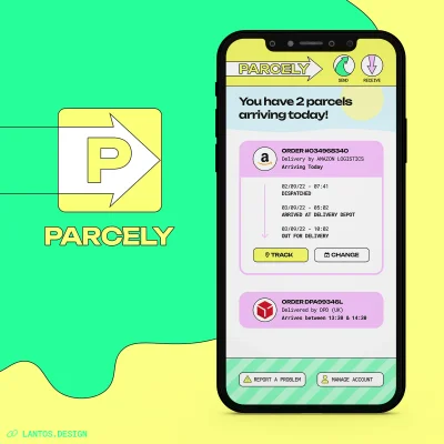 Parcely app UI and web design by Louis Lantos